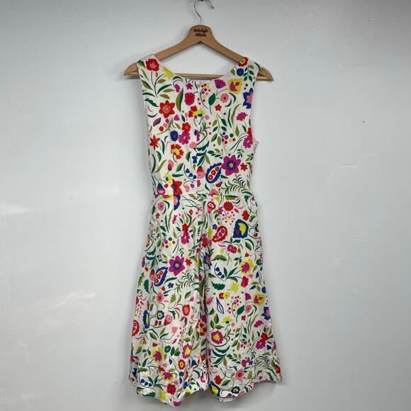Boden Jade Linen-Blend Dress SZ 8R Floral Pink/Red/Yellow Fit & Flare Classic - Picture 3 of 14